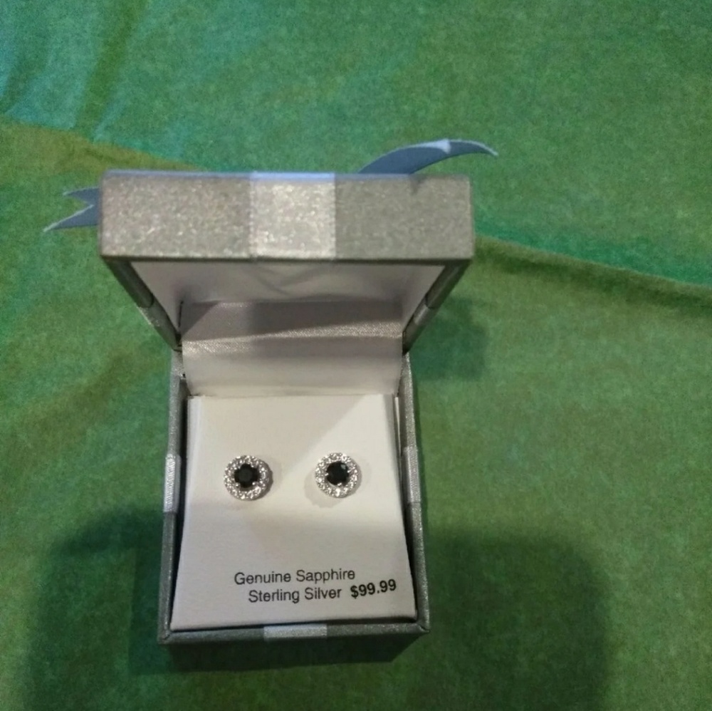 !!SOLD!! sapphire and white topaz halo earrings